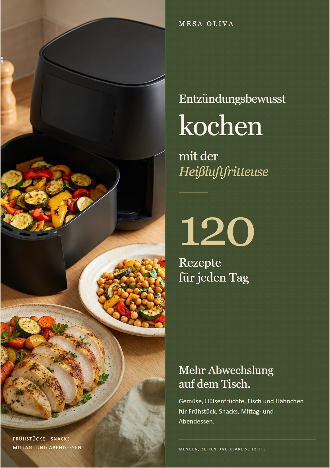 Cover des Rezept-PDFs: Entzündungsbewusst kochen mit der Heißluftfritteuse – 120 Rezepte für jeden Tag